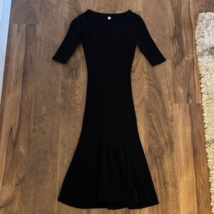 Margaret O’Leary Black Knit Midi Dress 100% Merino Wool